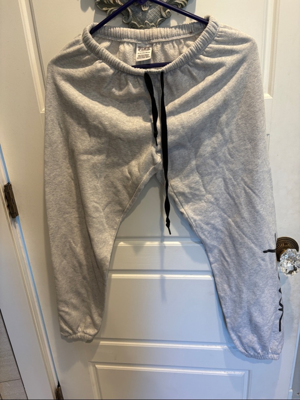 PINK Victoria’s Secret Gray Sweatpants with Black Drawstring, logo on side
